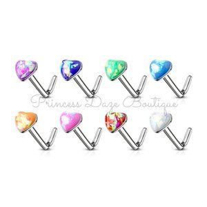 Opal Heart Nose Rings L Shape